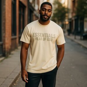 Essentials Fear Of God Heavyweight Short Sleeve Cotton Tee Cream XL